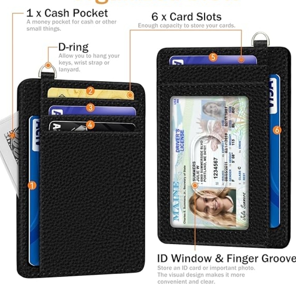 Black Textured Card Holder with ID Window